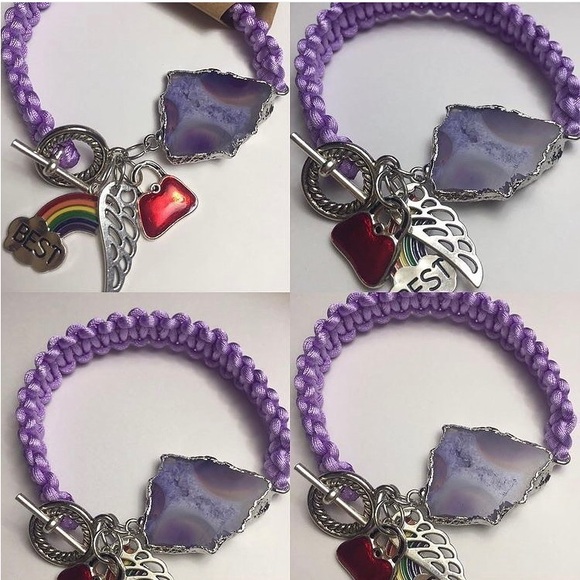 Jewelry - Lavender Braided Charm Bracelet with Faux Agate Slice